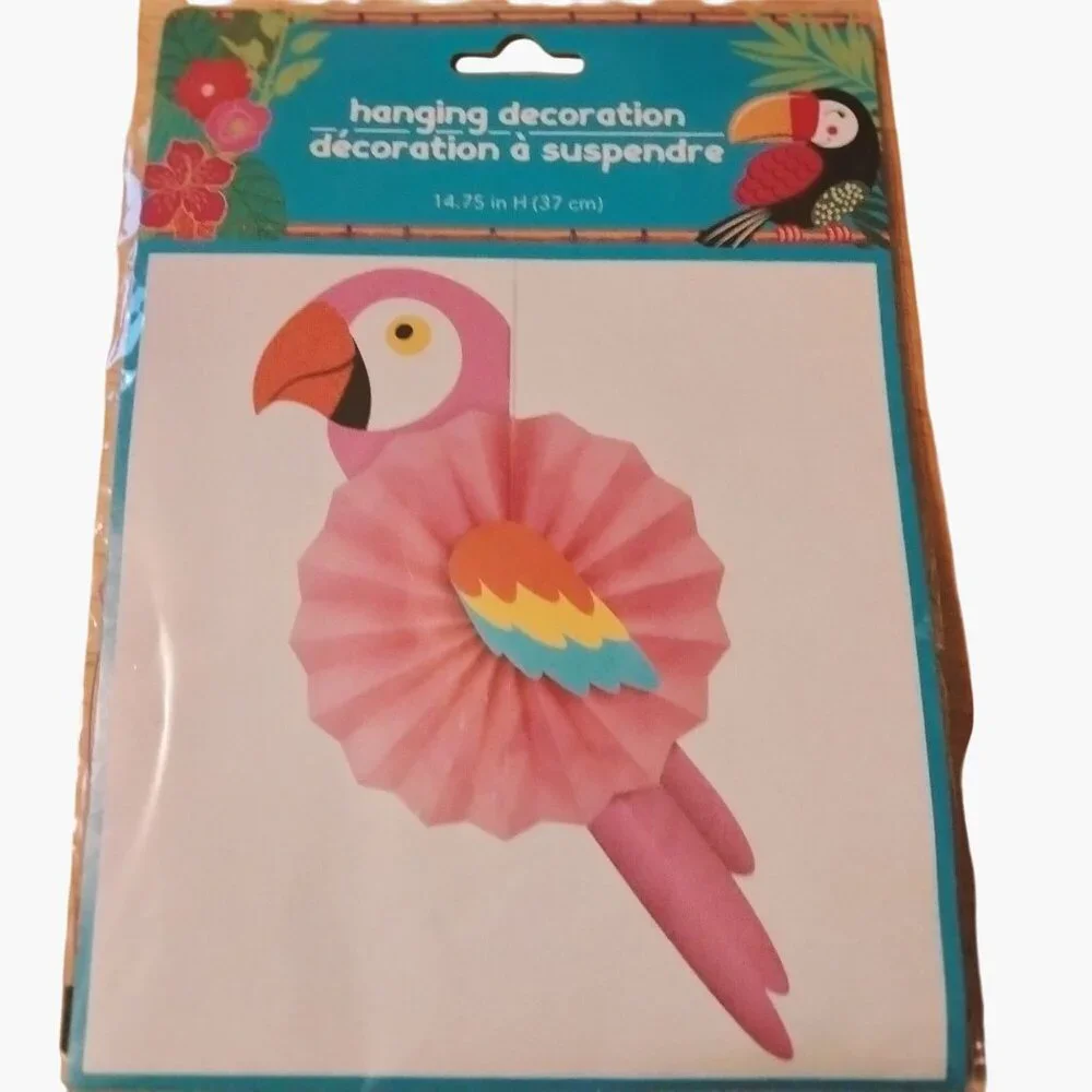Hanging Parrot Pink Party Decoration Paper Tropical Decor Pool Beach Luau Tiki